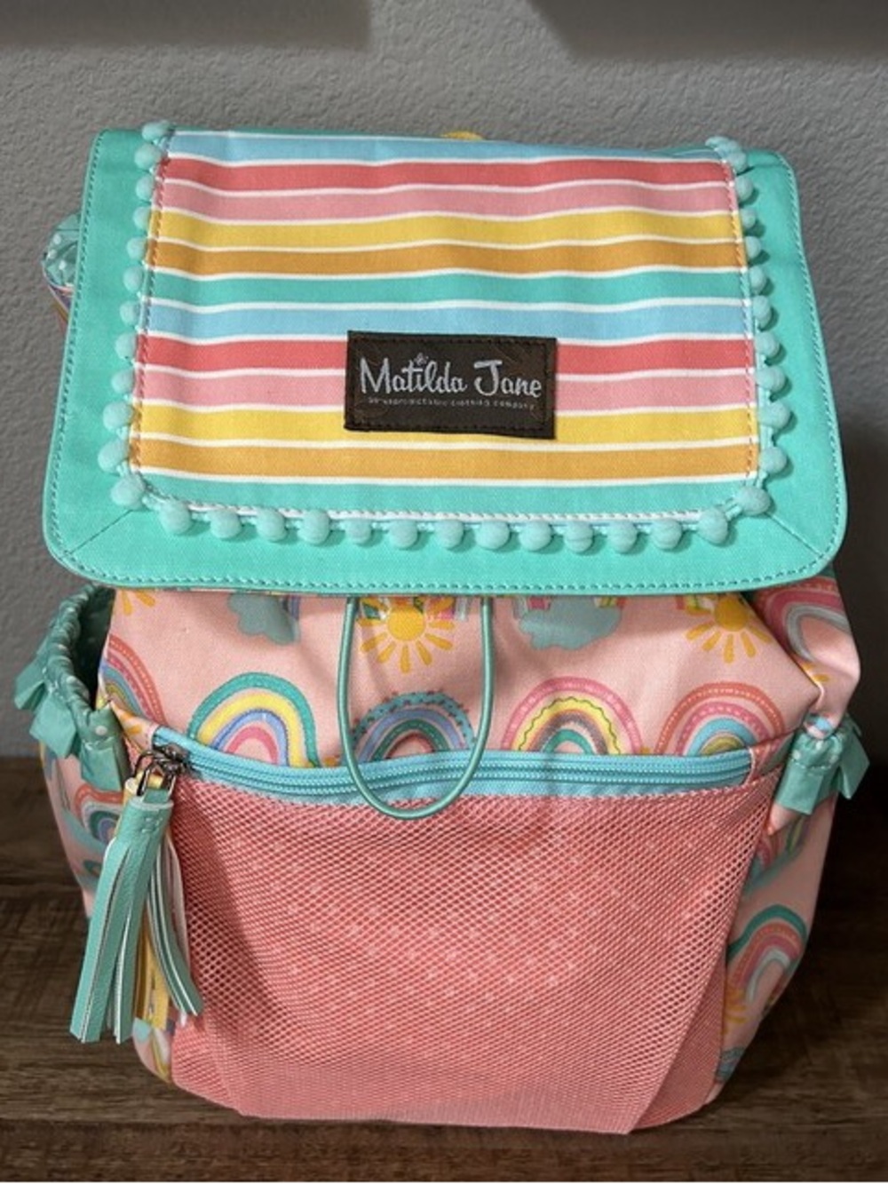 Matilda Jane Rainbow Color Splash swim bag Backpack in Coral Pink & Turquoise
